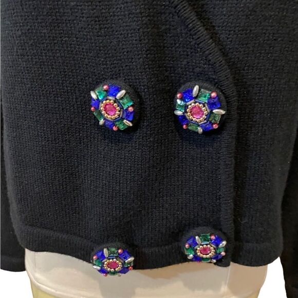 Vintage Robert Scott Ltd Black Cardigan Lambswool Blend Large Beaded Buttons - Picture 6 of 15